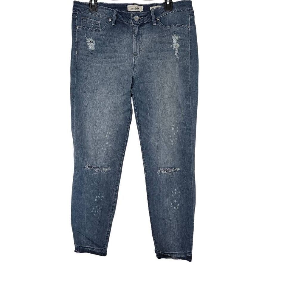 Jessica Simpson Women's Size 32 / 14 Blue Kiss Me Ankle Skinny Distressed Jeans